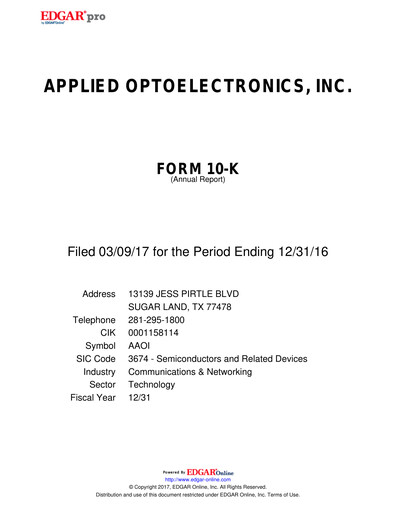 Vorschaubild Applied Optoelectronics Jahresbericht 2016