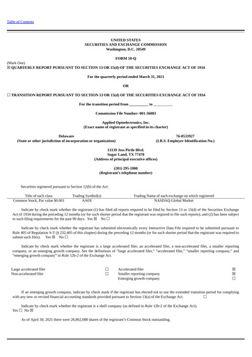 Vorschaubild Applied Optoelectronics Quartalsbericht 2021-q1