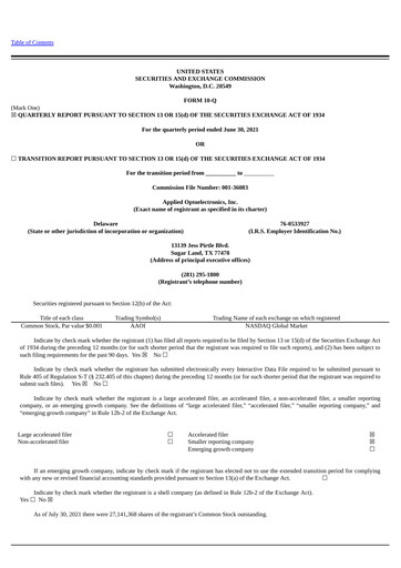 Vorschaubild Applied Optoelectronics Quartalsbericht 2021-q2