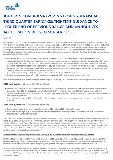 Thumbnail Johnson Controls
 Quarterly Report 2016-q3