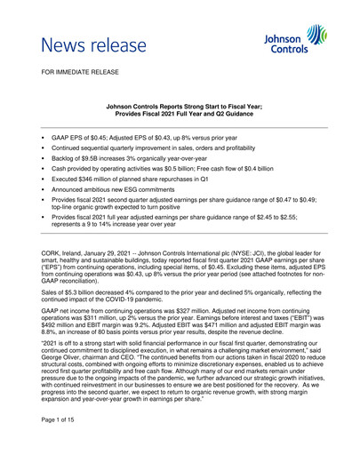 Thumbnail Johnson Controls
 Quarterly Report 2021-q1