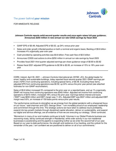 Thumbnail Johnson Controls
 Quarterly Report 2021-q2
