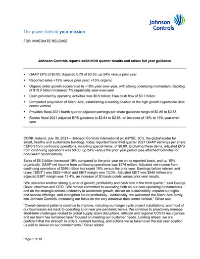 Thumbnail Johnson Controls
 Quarterly Report 2021-q3