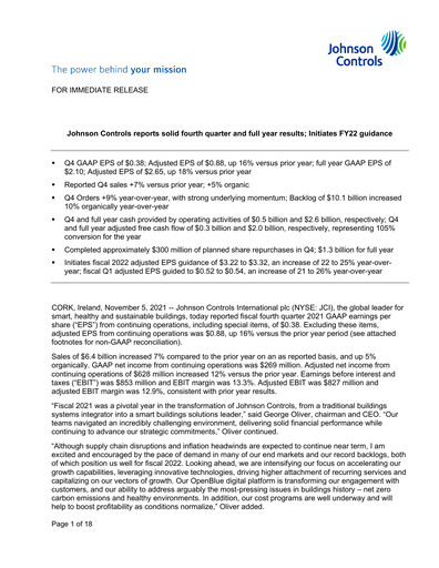 Thumbnail Johnson Controls
 Quarterly Report 2021-q4