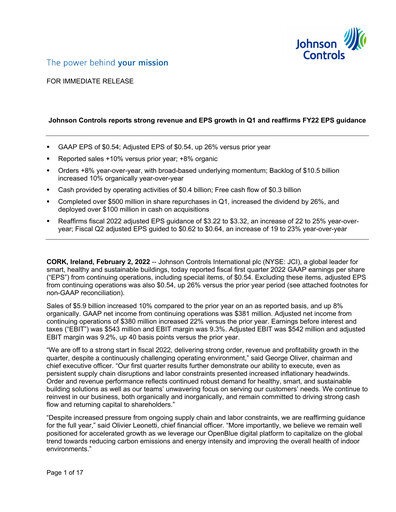 Thumbnail Johnson Controls
 Quarterly Report 2022-q1