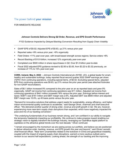 Thumbnail Johnson Controls
 Quarterly Report 2022-q2