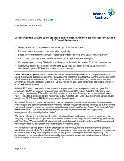 Thumbnail Johnson Controls
 Quarterly Report 2022-q3