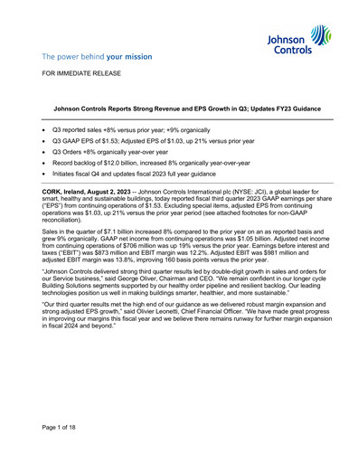 Thumbnail Johnson Controls
 Quarterly Report 2023-q3