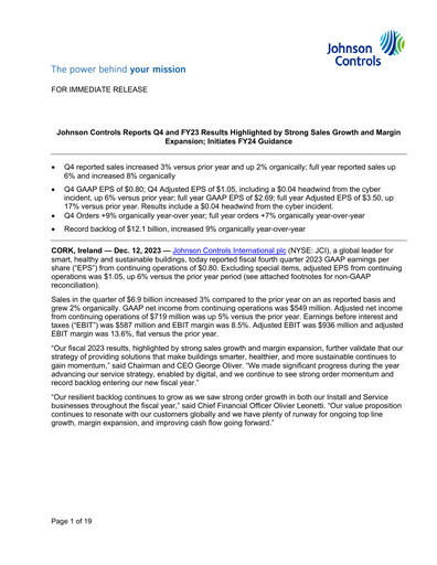Thumbnail Johnson Controls
 Quarterly Report 2023-q4