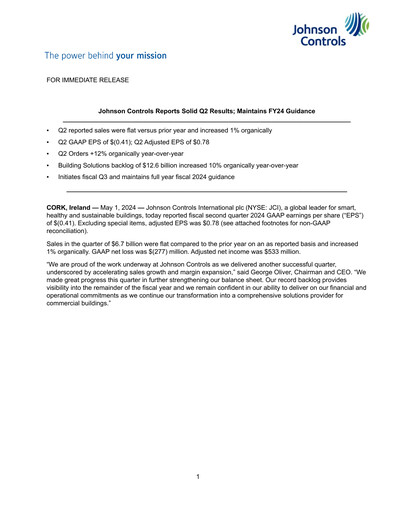 Thumbnail Johnson Controls
 Quarterly Report 2024-q2