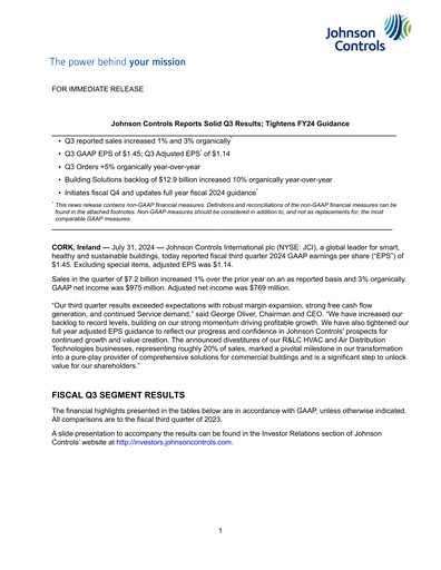 Thumbnail Johnson Controls
 Quarterly Report 2024-q3