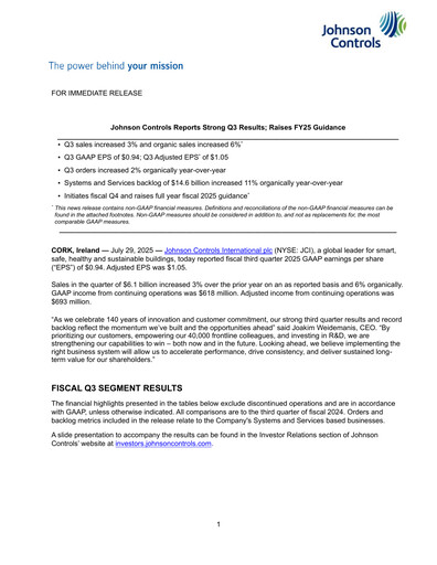 Thumbnail Johnson Controls
 Quarterly Report 2025-q3
