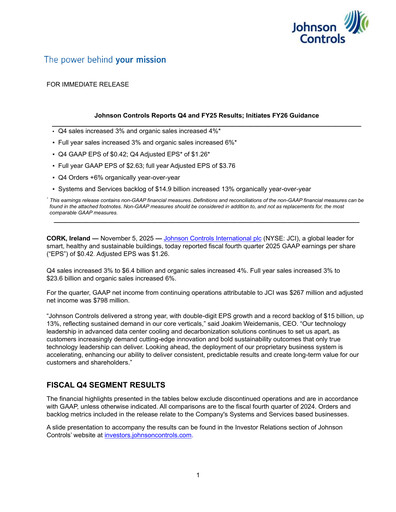 Thumbnail Johnson Controls
 Quarterly Report 2025-q4