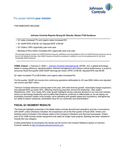 Thumbnail Johnson Controls
 Quarterly Report 2026-q1