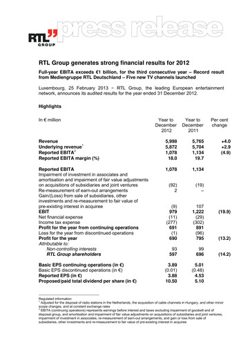 Thumbnail RTL Group
 Financial Report 2012
