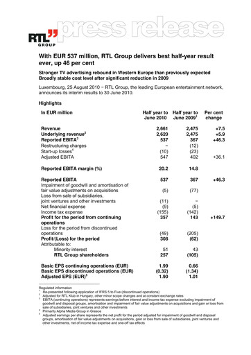 Thumbnail RTL Group
 Half-year Report 2010-h1