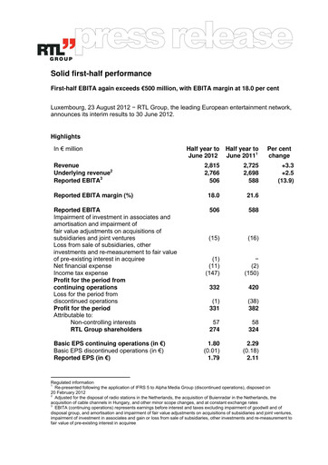 Thumbnail RTL Group
 Half-year Report 2012-h1