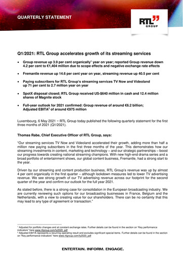 Thumbnail RTL Group
 Quarterly Report 2021-q1