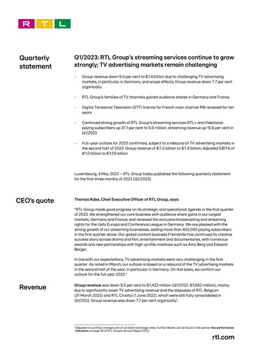 Thumbnail RTL Group
 Quarterly Report 2023-q1