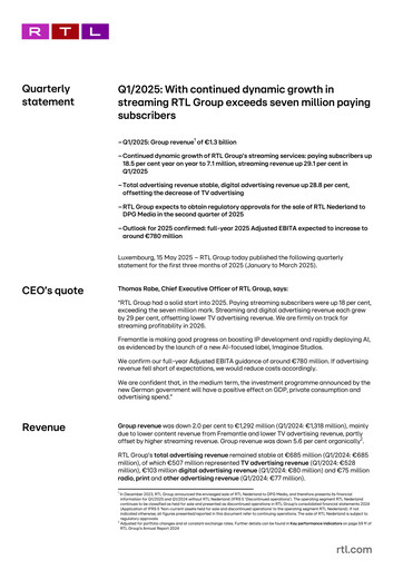 Thumbnail RTL Group
 Quarterly Report 2025-q1