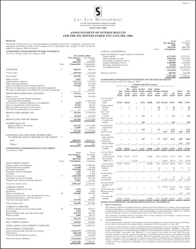 Thumbnail Lai Sun Development Company Half-year Report 2006-h1