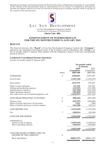 Thumbnail Lai Sun Development Company Half-year Report 2024-h1
