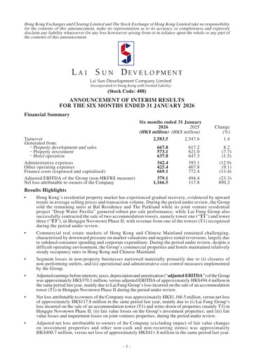 Thumbnail Lai Sun Development Company Half-year Report 2026-h1