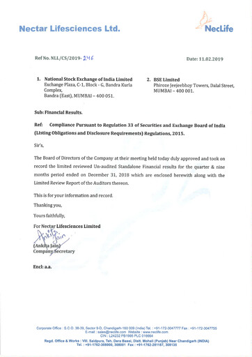 Thumbnail Nectar Lifesciences
 Quarterly Report 2018-q4