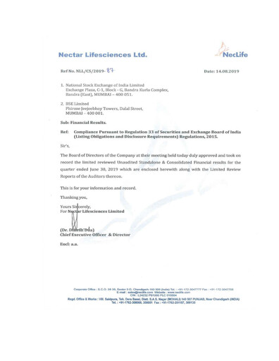 Thumbnail Nectar Lifesciences
 Quarterly Report 2019-q2