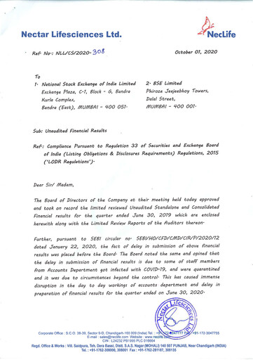 Thumbnail Nectar Lifesciences
 Quarterly Report 2020-q2