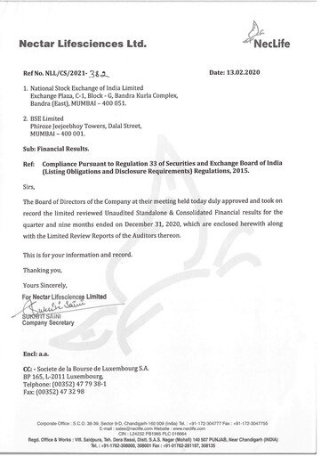Thumbnail Nectar Lifesciences
 Quarterly Report 2020-q4