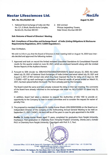 Thumbnail Nectar Lifesciences
 Quarterly Report 2021-q2