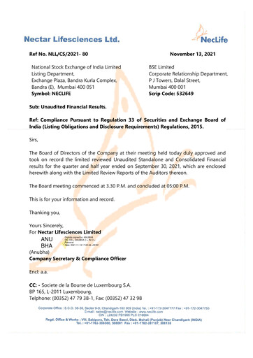 Thumbnail Nectar Lifesciences
 Quarterly Report 2021-q3