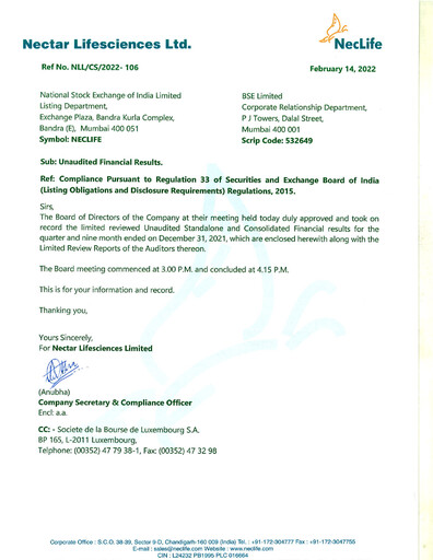 Thumbnail Nectar Lifesciences
 Quarterly Report 2021-q4