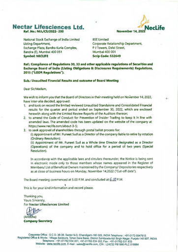 Thumbnail Nectar Lifesciences
 Quarterly Report 2022-q3