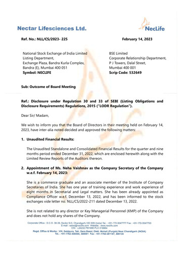 Thumbnail Nectar Lifesciences
 Quarterly Report 2022-q4