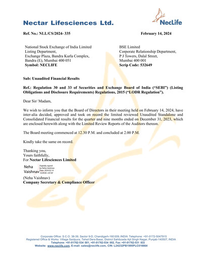 Thumbnail Nectar Lifesciences
 Quarterly Report 2023-q4