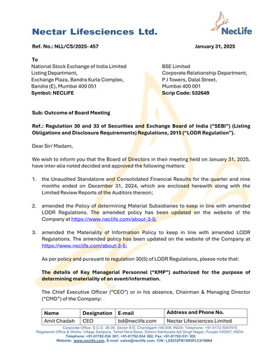 Thumbnail Nectar Lifesciences
 Quarterly Report 2024-q4