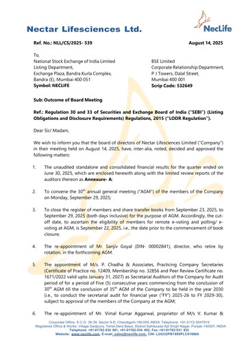 Thumbnail Nectar Lifesciences
 Quarterly Report 2025-q2