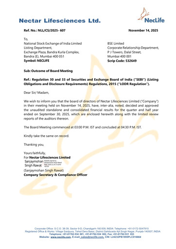 Thumbnail Nectar Lifesciences
 Quarterly Report 2025-q3
