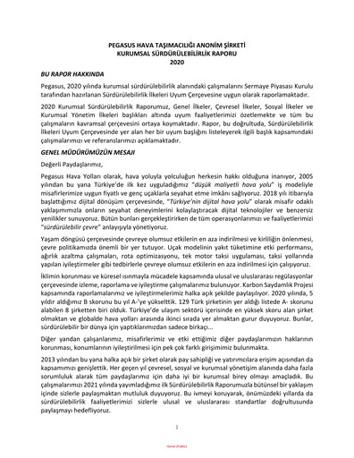 Thumbnail Pegasus Airlines
 Sustainability Report 2020