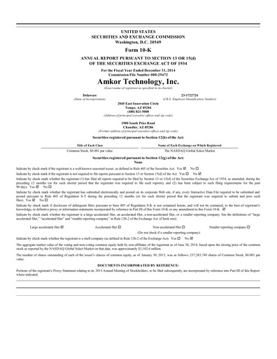 Miniature Amkor Technology
 Rapport annuel 2014