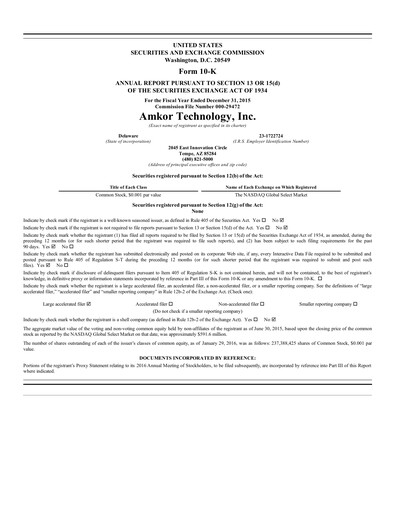 Miniature Amkor Technology
 Rapport annuel 2015