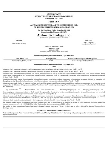 Miniature Amkor Technology
 Rapport annuel 2020