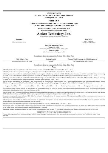 Miniature Amkor Technology
 Rapport annuel 2022