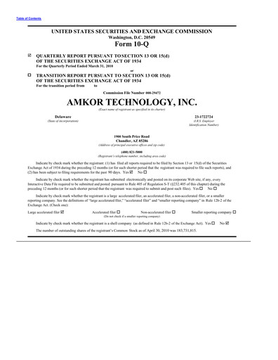 Vorschaubild Amkor Technology
 Quartalsbericht 2010-q1