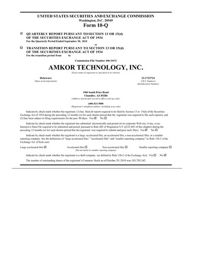 Vorschaubild Amkor Technology
 Quartalsbericht 2010-q3