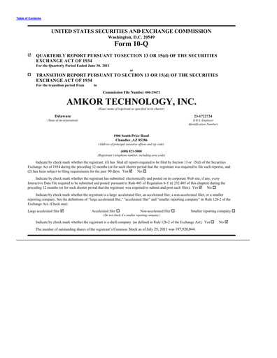 Vorschaubild Amkor Technology
 Quartalsbericht 2011-q2