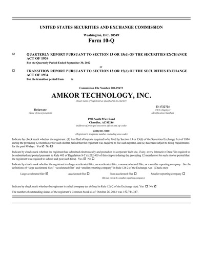 Vorschaubild Amkor Technology
 Quartalsbericht 2012-q3