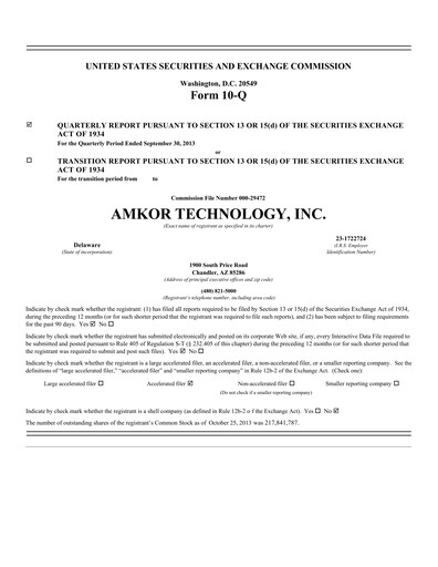 Vorschaubild Amkor Technology
 Quartalsbericht 2013-q3